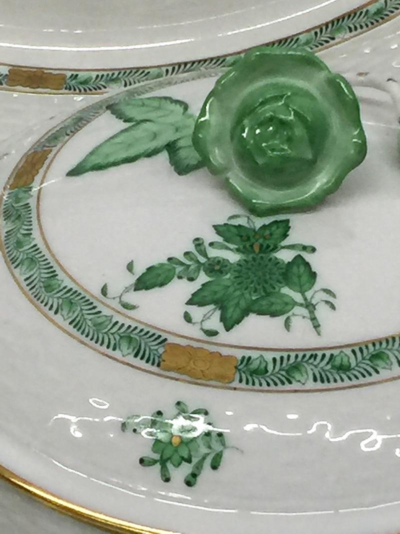 Herend Porcelain, Green Chinese Bouquet Porcelain Table Serve Ware, Hungary 4
