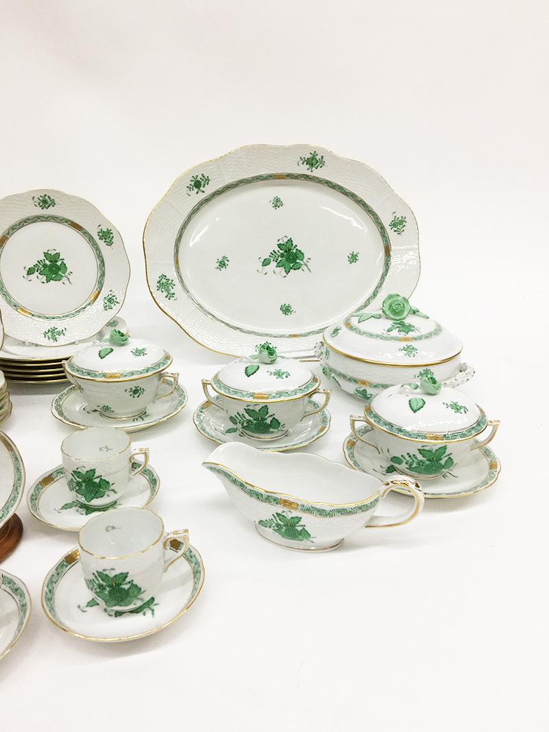 Hungarian Herend Porcelain, Green Chinese Bouquet Porcelain Table Serve Ware, Hungary