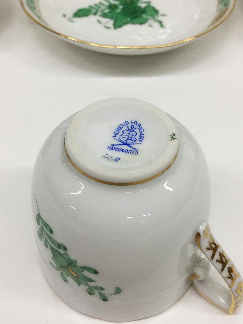 20th Century Herend Porcelain, Green Chinese Bouquet Porcelain Table Serve Ware, Hungary