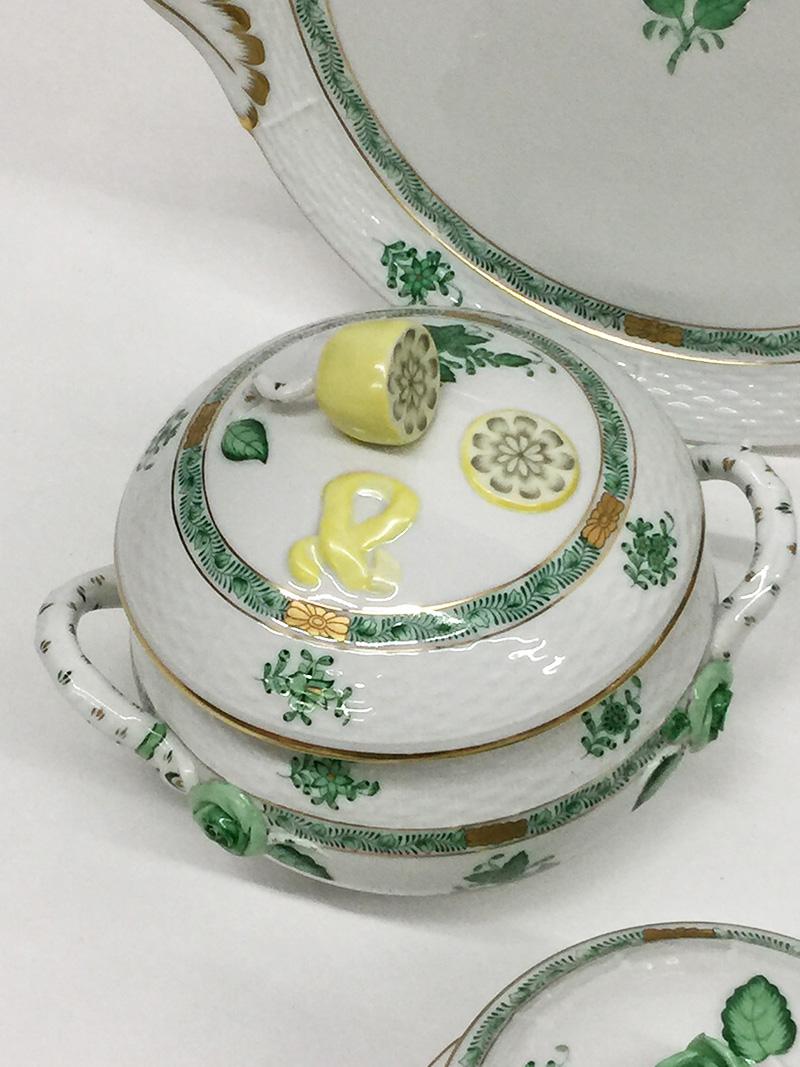 Herend Porcelain, Green Chinese Bouquet Porcelain Table Serve Ware, Hungary 2