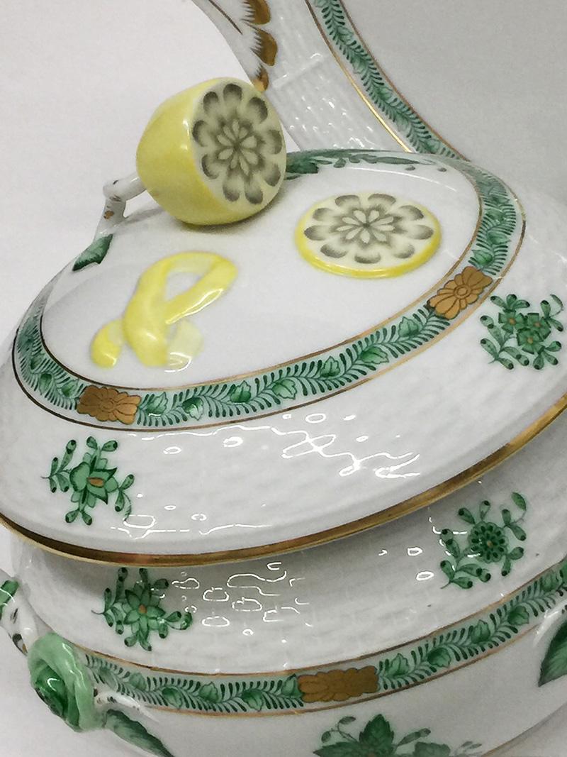 Herend Porcelain, Green Chinese Bouquet Porcelain Table Serve Ware, Hungary 3