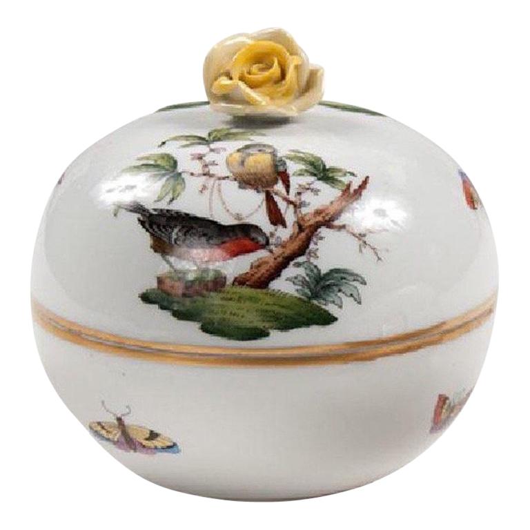 Herend Porcelain Hand-Painted Sugar bowl with Lid, Birds and Bees, mid-century