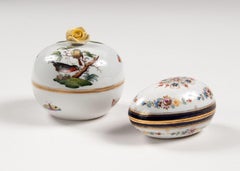 Herend Porcelain Hand Painted Sugar Bowl with Lid, Birds and Bees, Midcentury