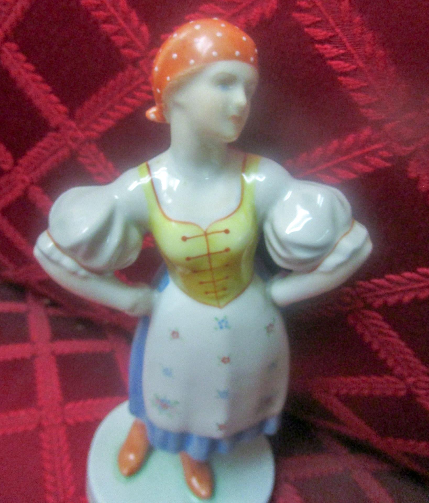 Bohemian Herend Porcelain Hungarian Vintage Folk Peasant Figurine For Sale