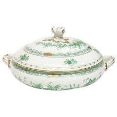 Vintage Herend Porcelain "Indian Basket Green" Tureen with Handles, Hungary