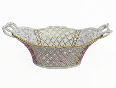 Herend Porcelain "Indian Basket Purple" Large Openwork Basket with Handles