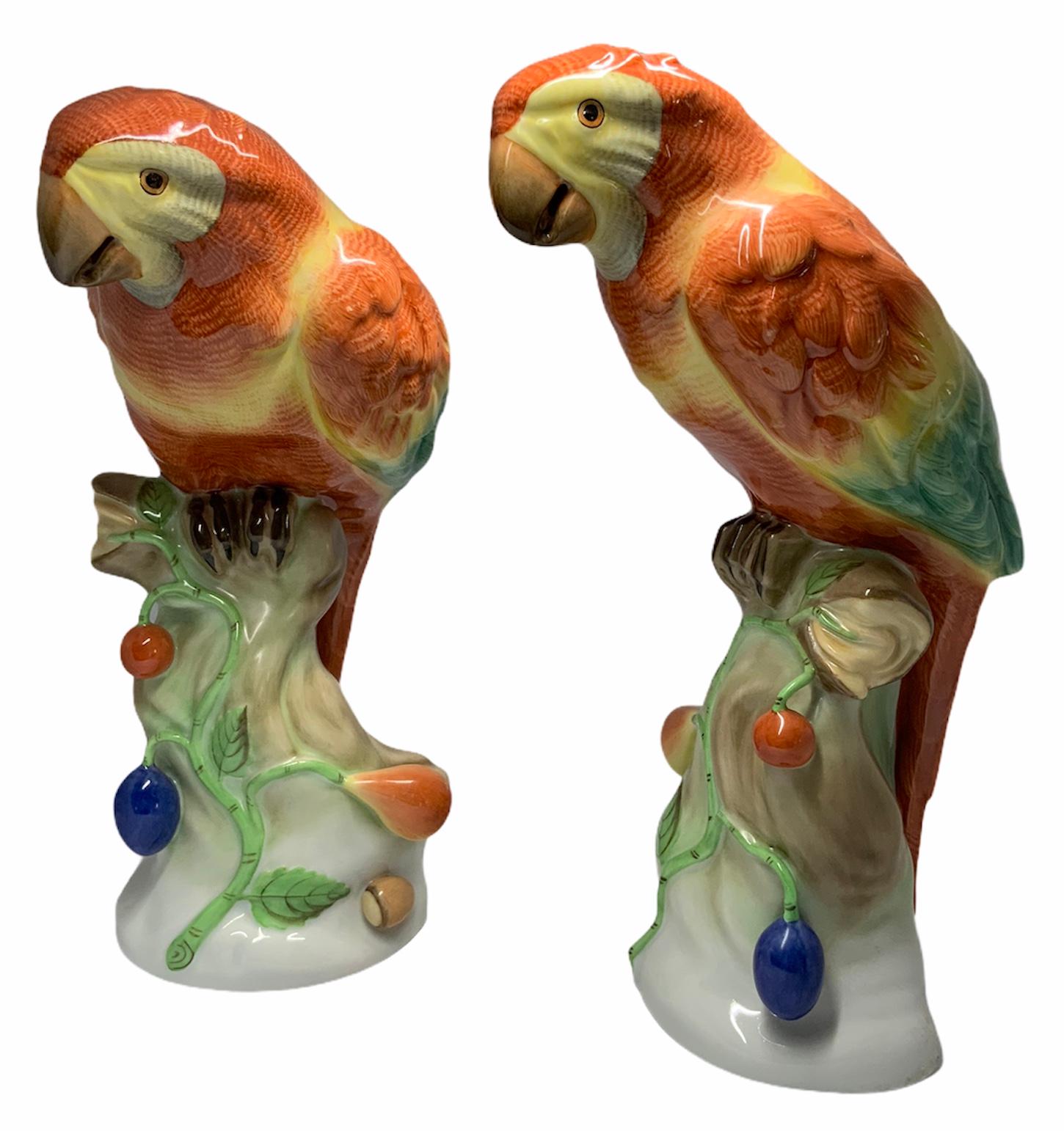 Art Nouveau Herend Porcelain Pair of Parrots Figurines