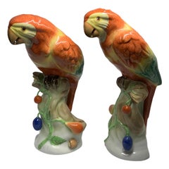 Vintage Herend Porcelain Pair of Parrots Figurines