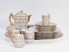 Herend Porcelain Petite Sevres Rose (Sprog) Pattern Demitasse Coffee Set & Tray