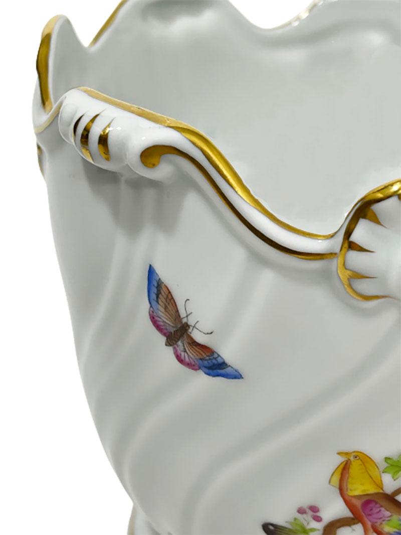 Hungarian Herend Porcelain Pheasant Pattern Cachepot For Sale