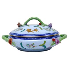 Herend Porcelain Poisson Tureen in Blue with Handles