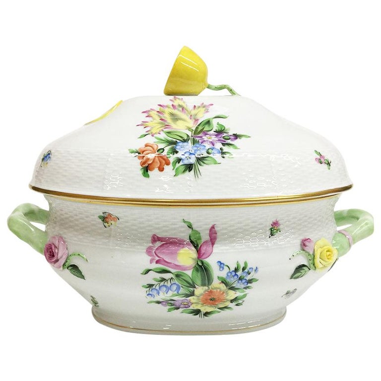 Herend Porcelain "Printemps Pattern" Tureen with Handles, Hungary For