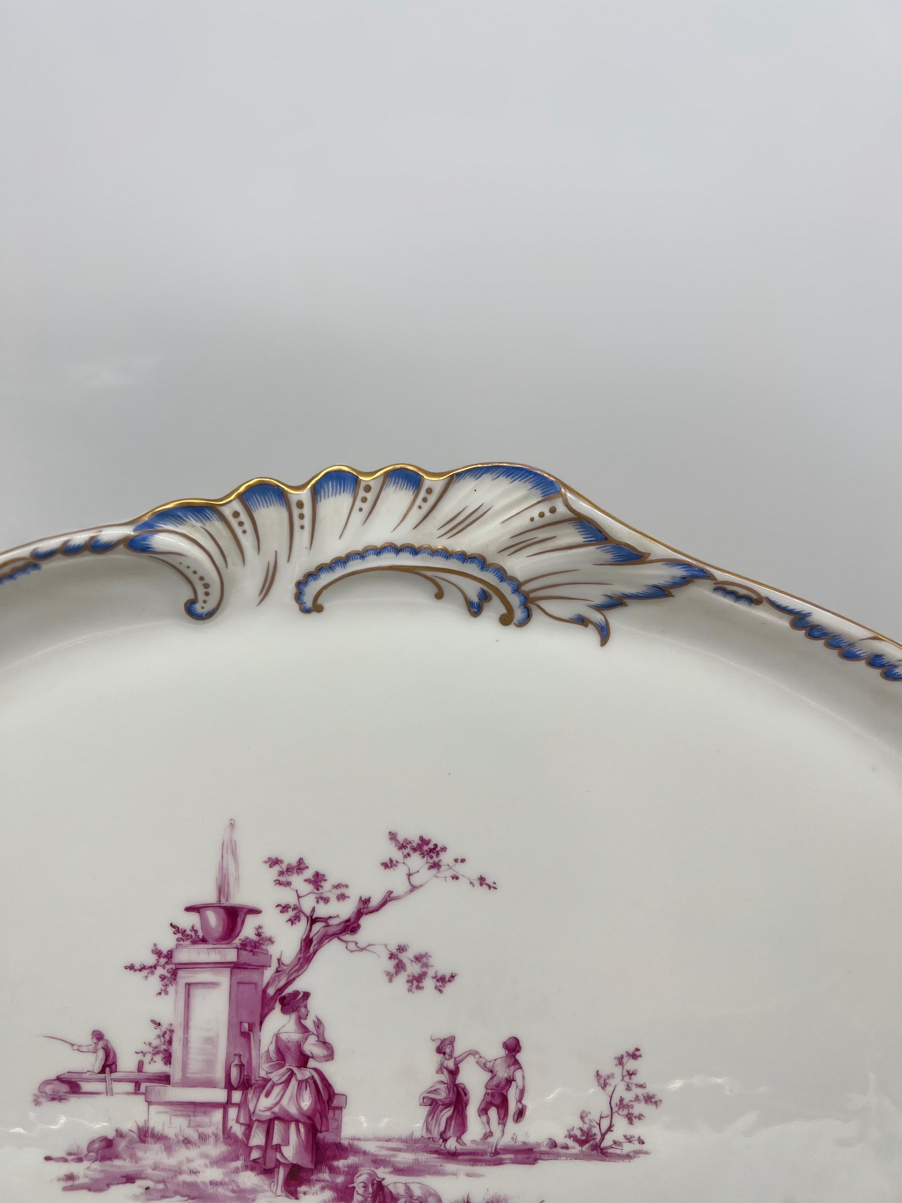 American Classical Herend Porcelain Puce Classical & Shell Bordered Platter Circa 1916 For Sale