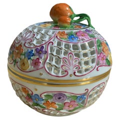 Herend Porcelain Reticulated Potpourri / Bombonniere Lidded Box
