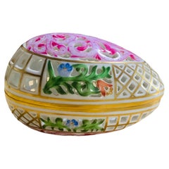 Herend Porcelain Reticulated Potpourri / Bombonniere Lidded Egg Shaped Box