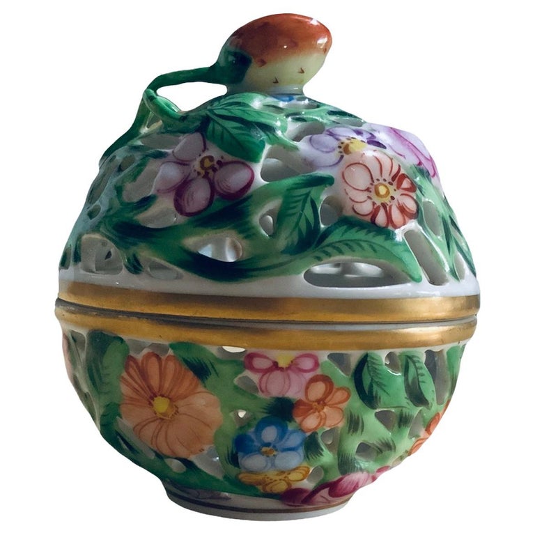 Herend Porcelain Reticulated Potpourri Small Lidded Box at 1stDibs