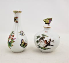 Herend Porcelain Rothschild Birds Perfume Bottle & Queen Victoria Vase Pairing