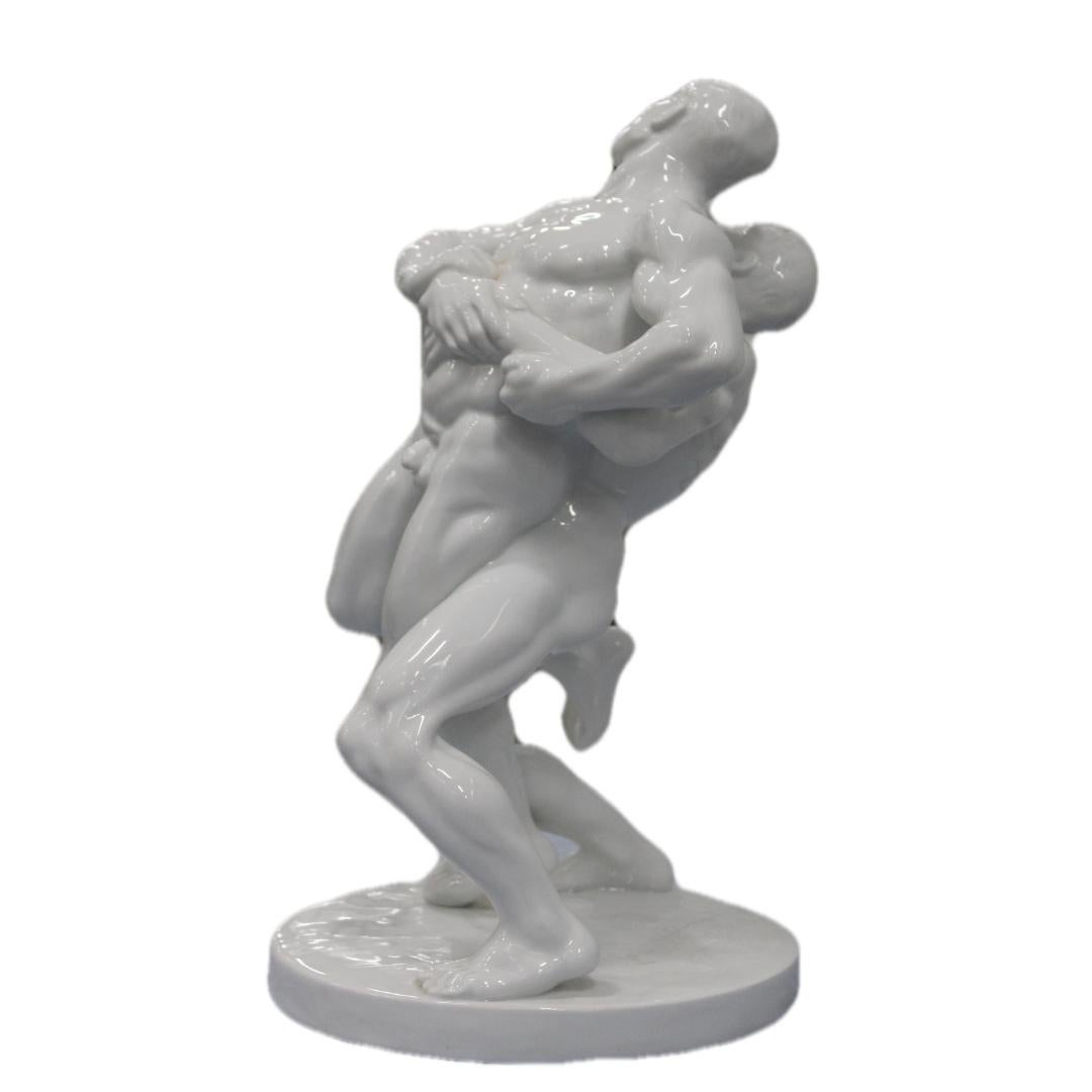 20th Century Herend Porcelain Sculpture of Olympic Wrestlers 