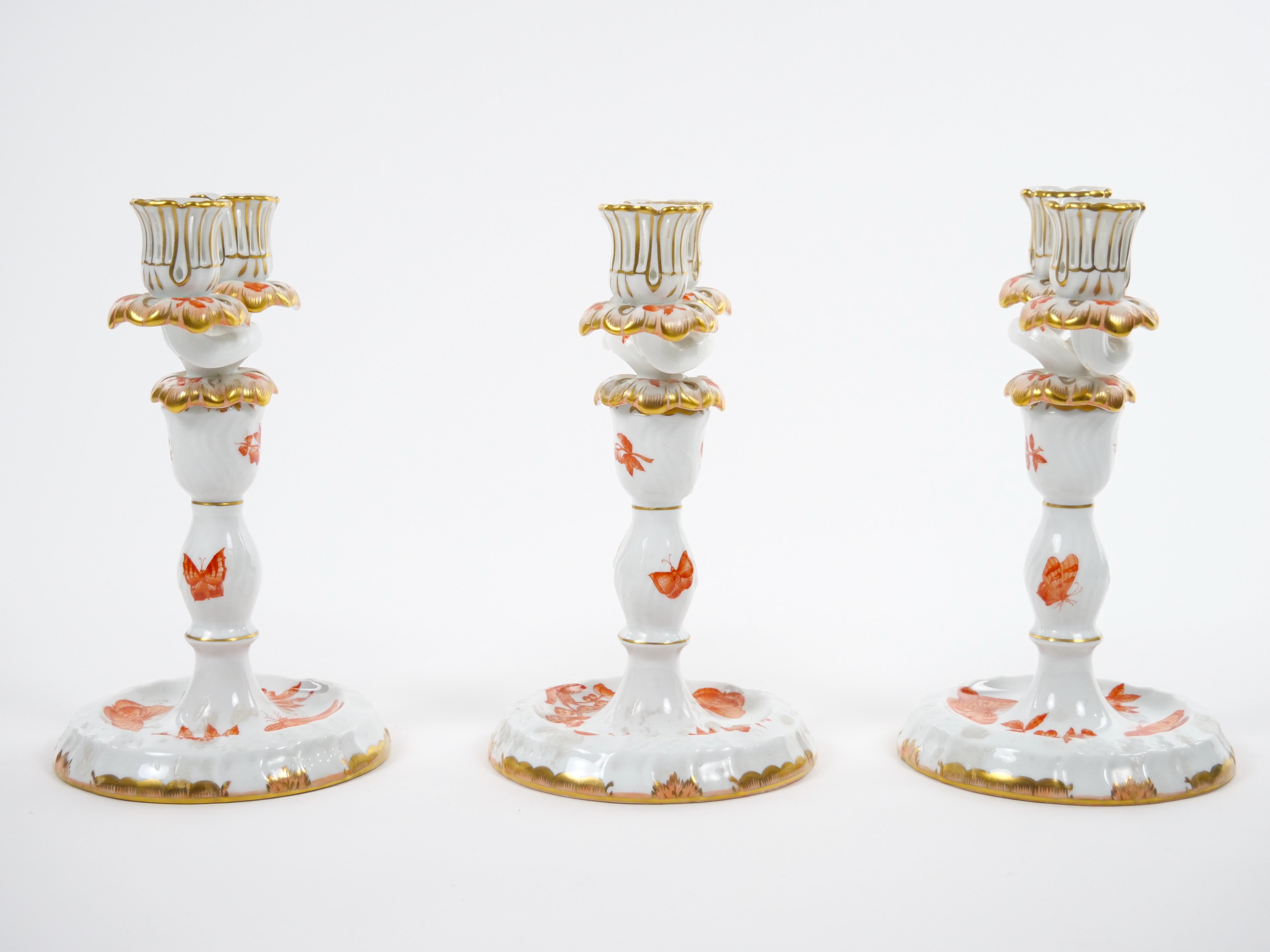 Herend Porcelain Tableware Two Light Candelabras Set Of Three For Sale 5