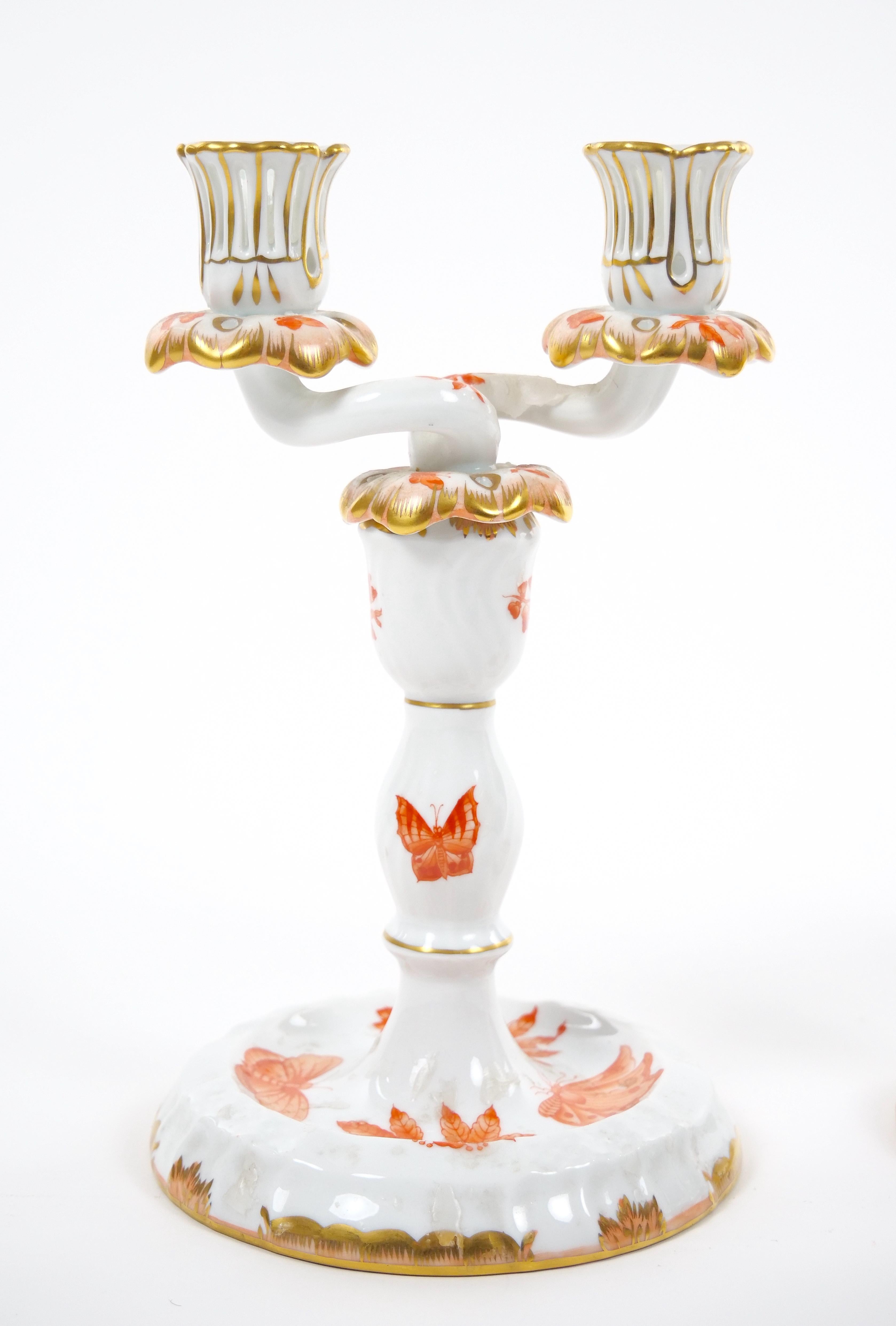 Herend Porcelain Tableware Two Light Candelabras Set Of Three For Sale 6