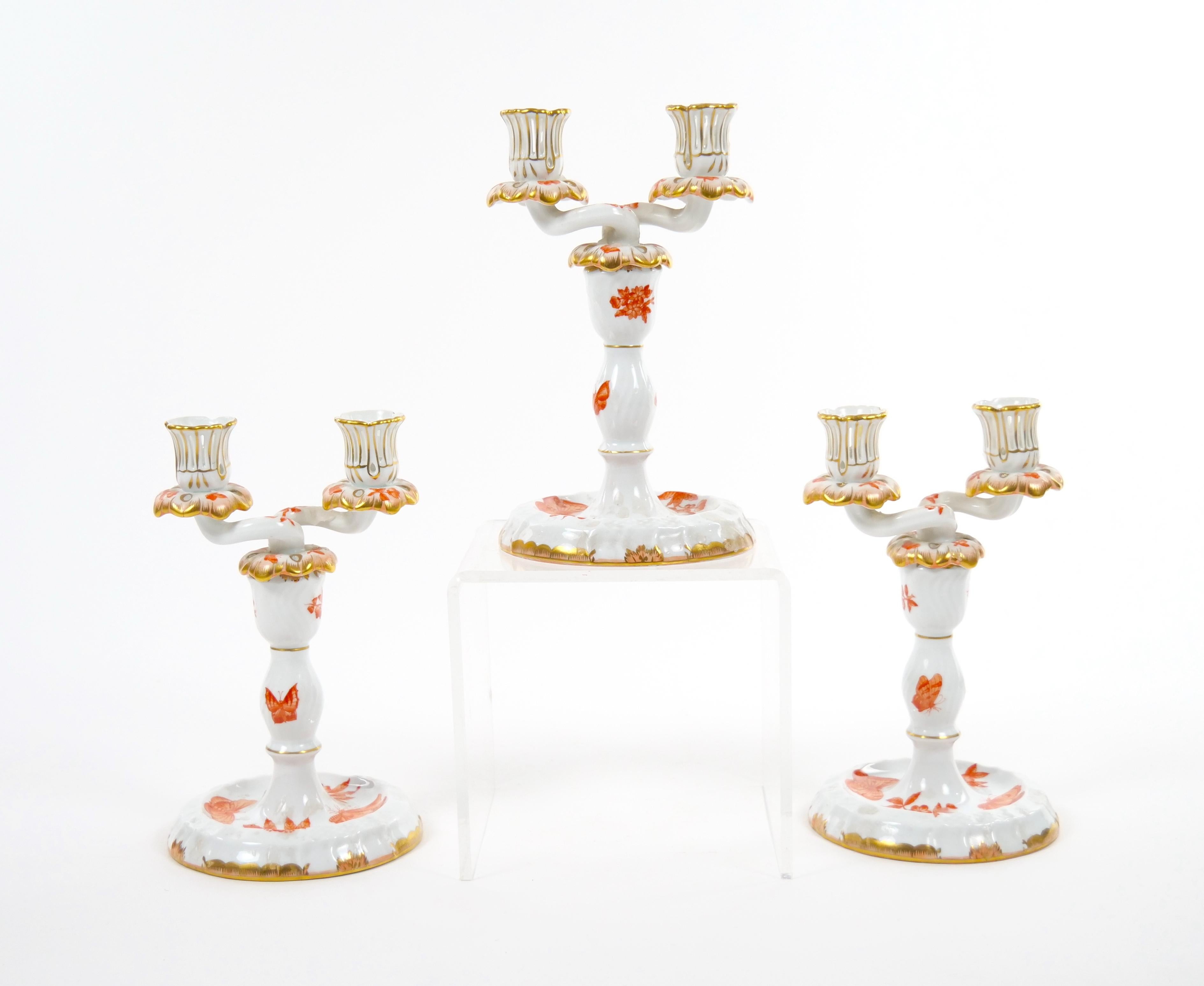 Herend Porcelain Tableware Two Light Candelabras Set Of Three For Sale 8