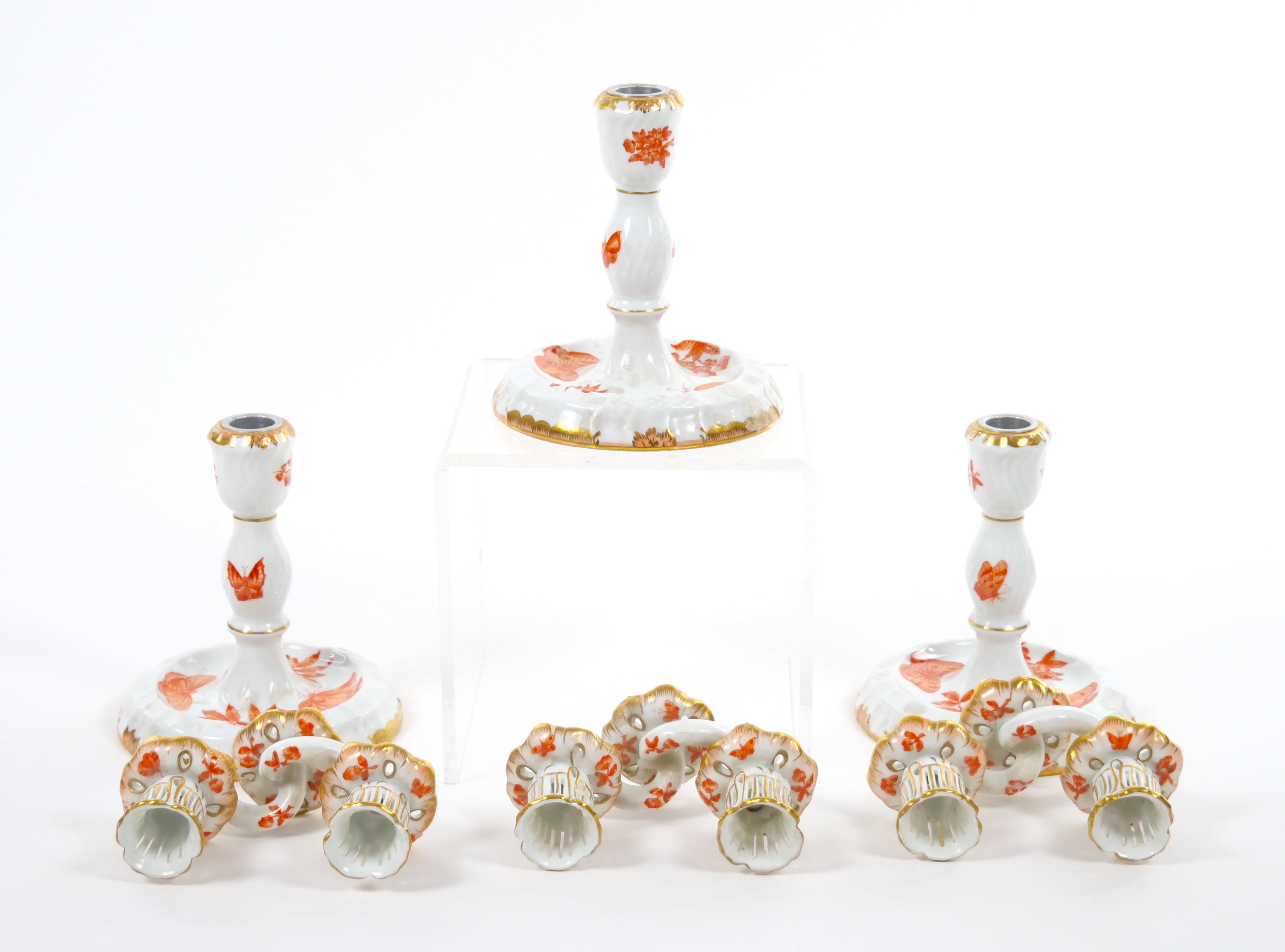 Hungarian Herend Porcelain Tableware Two Light Candelabras Set Of Three For Sale