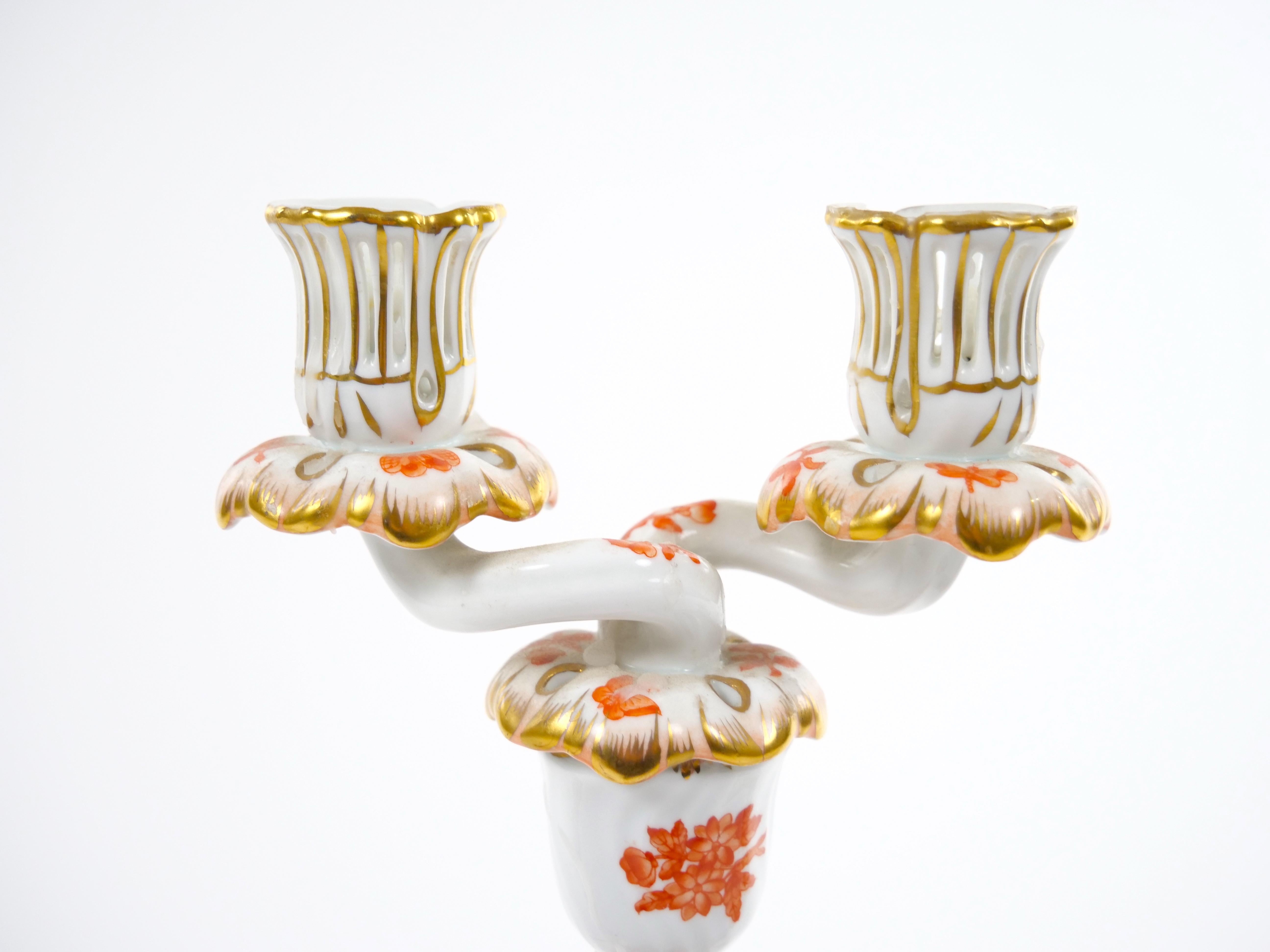 Herend Porcelain Tableware Two Light Candelabras Set Of Three For Sale 1