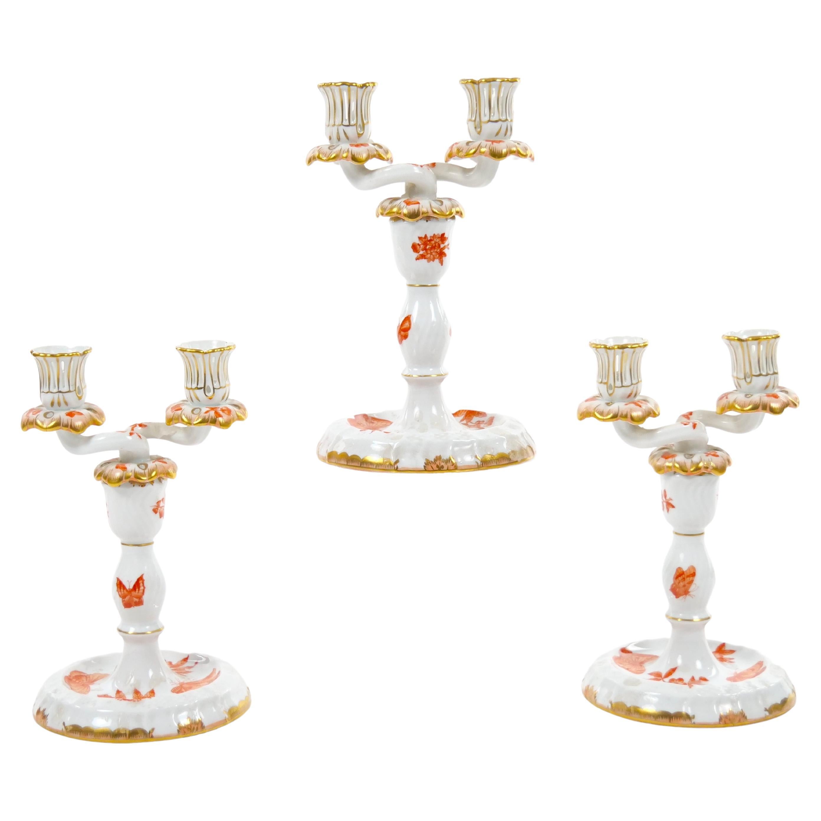 Herend Porcelain Tableware Two Light Candelabras Set Of Three
