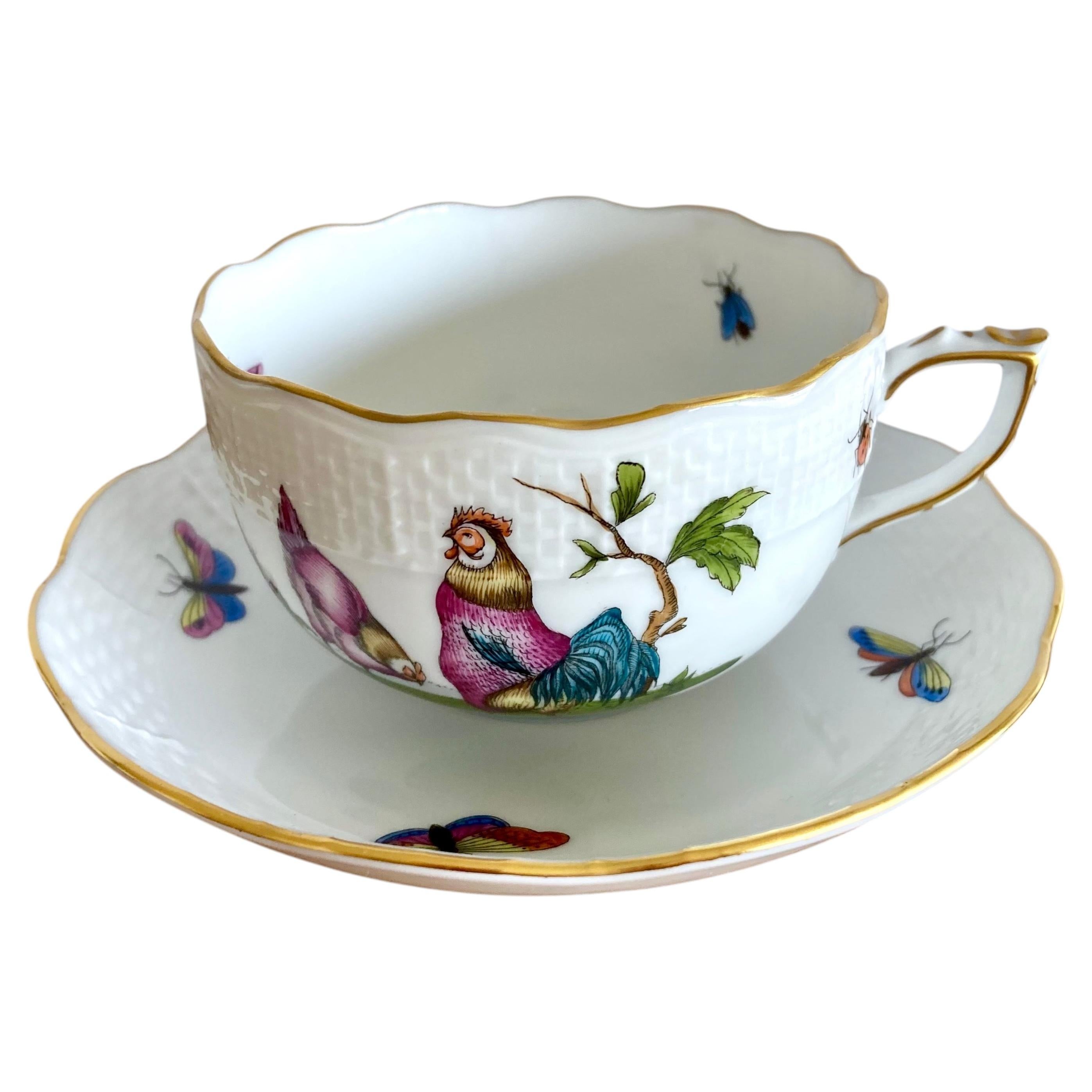 Herend Porcelain Tea Cup Set Rotschild Bird, 12 pc, Circa 1960 For Sale
