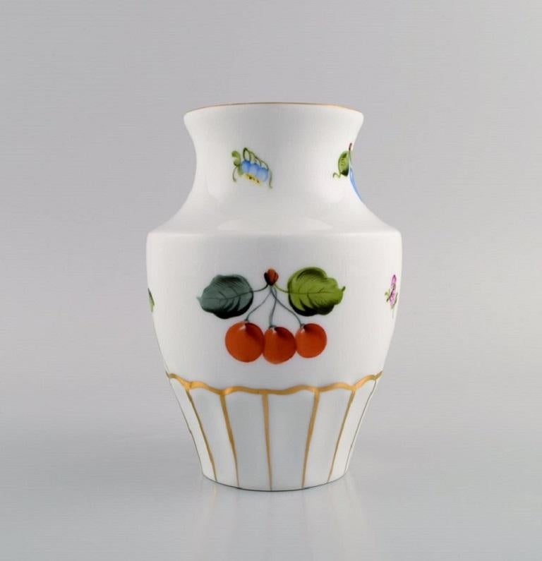 Herend Porcelain Vase with HandPainted Flowers and Berries, 1940s For