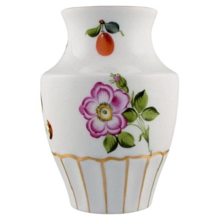 Herend Porcelain Vase with HandPainted Flowers and Berries, 1940s For