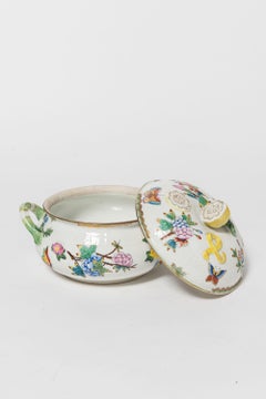 Herend Queen Victoria Green Boarder Lemon Handle Soup Bowl, early 20th century.