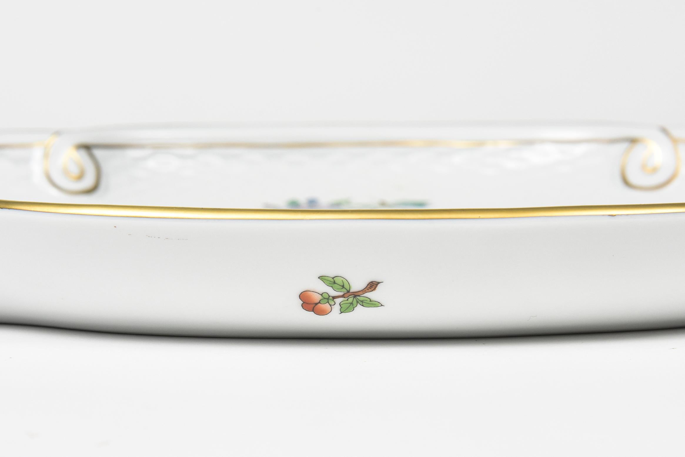 Porcelain Herend Queen Victoria Older Oval Tray with Bows Flowers and Butterflies For Sale