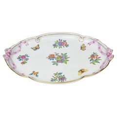 Herend Queen Victoria Older Oval Tray with Bows Flowers and Butterflies