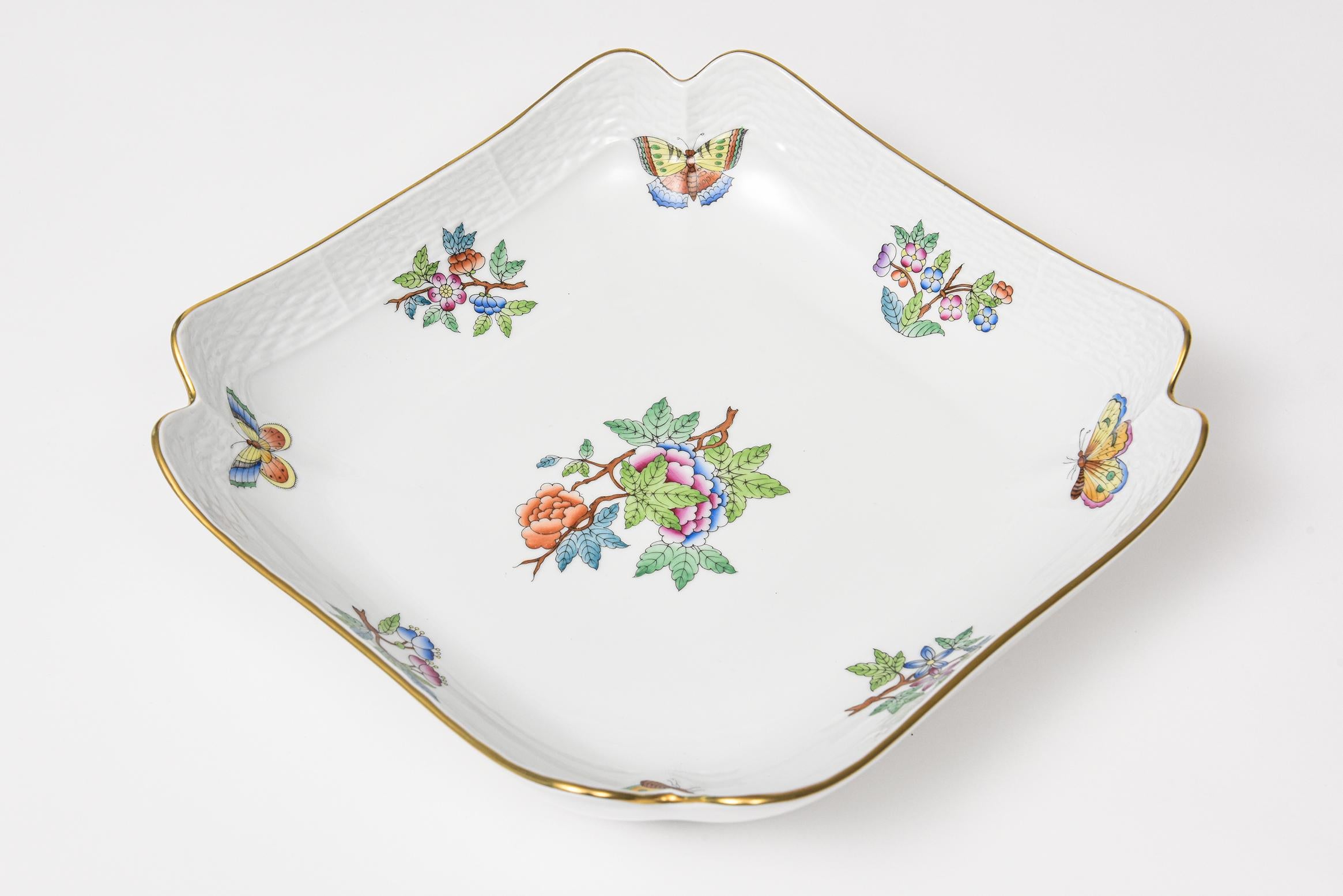 Hungarian Herend Queen Victoria Older Shallow Square Fruit or Salad Serving Bowl For Sale