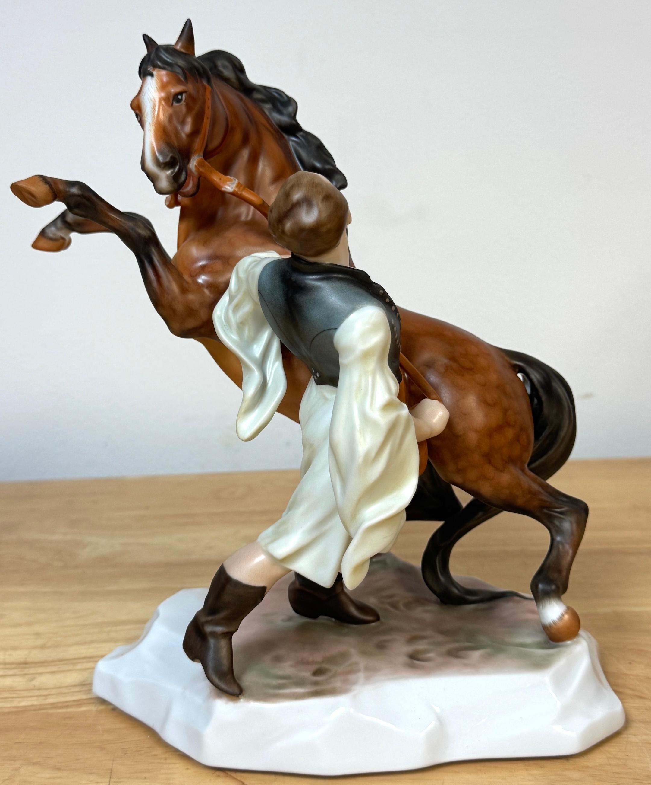 Herend Rearing Horse and Handler, Signed Horváth Attila, Hungary For Sale 3