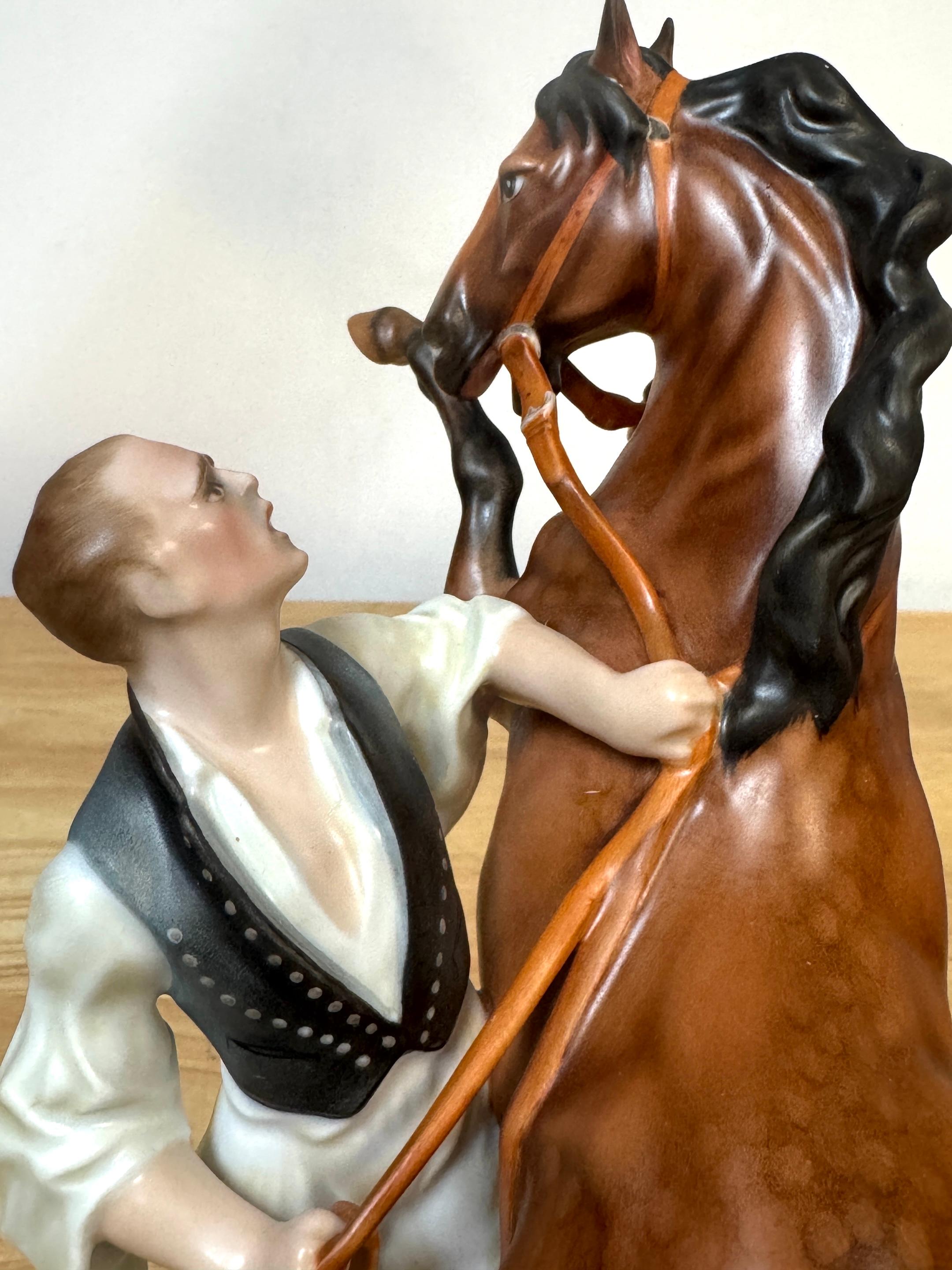Herend Rearing Horse and Handler, Signed Horváth Attila, Hungary For Sale 7