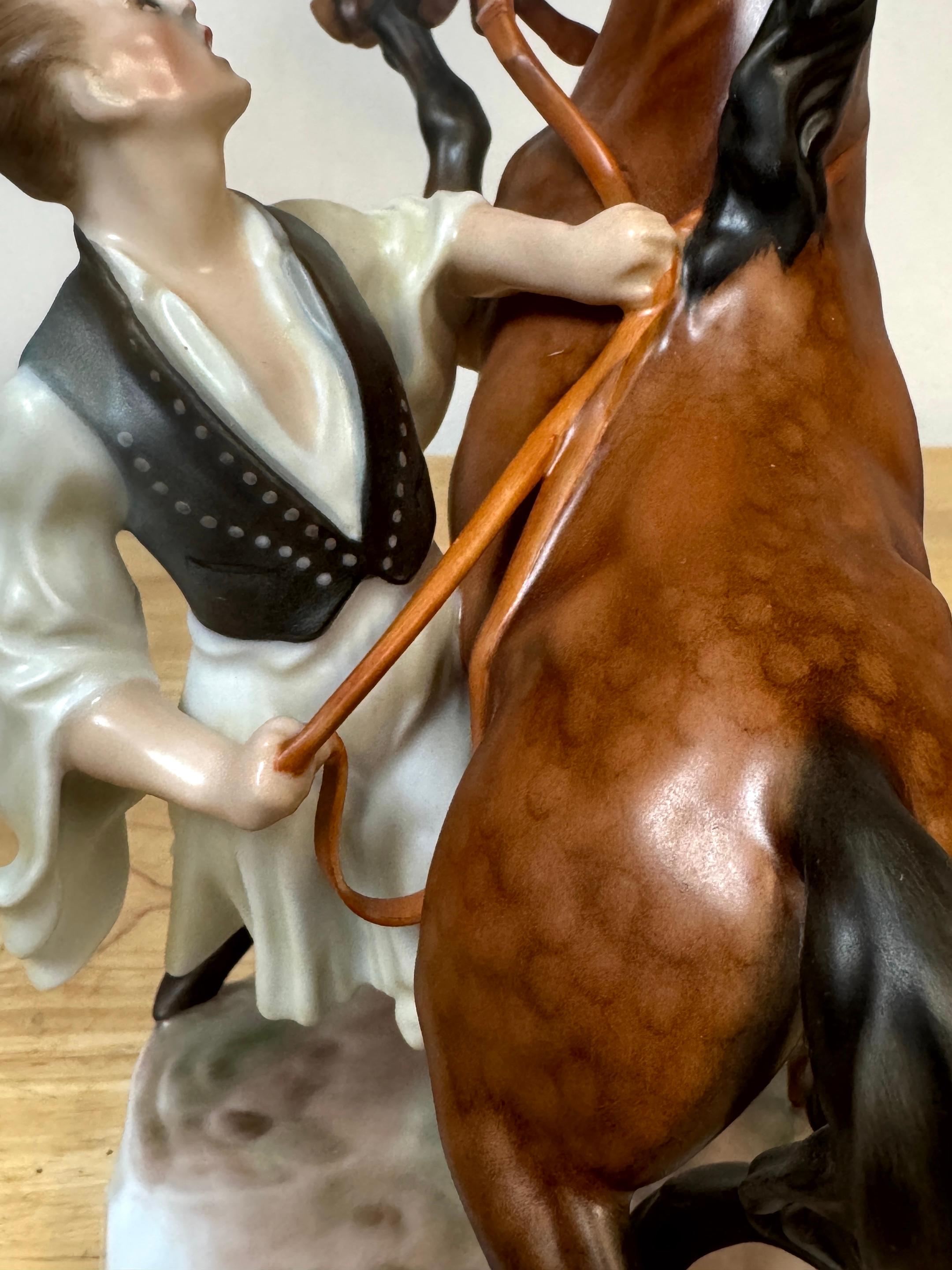 Herend Rearing Horse and Handler, Signed Horváth Attila, Hungary For Sale 8