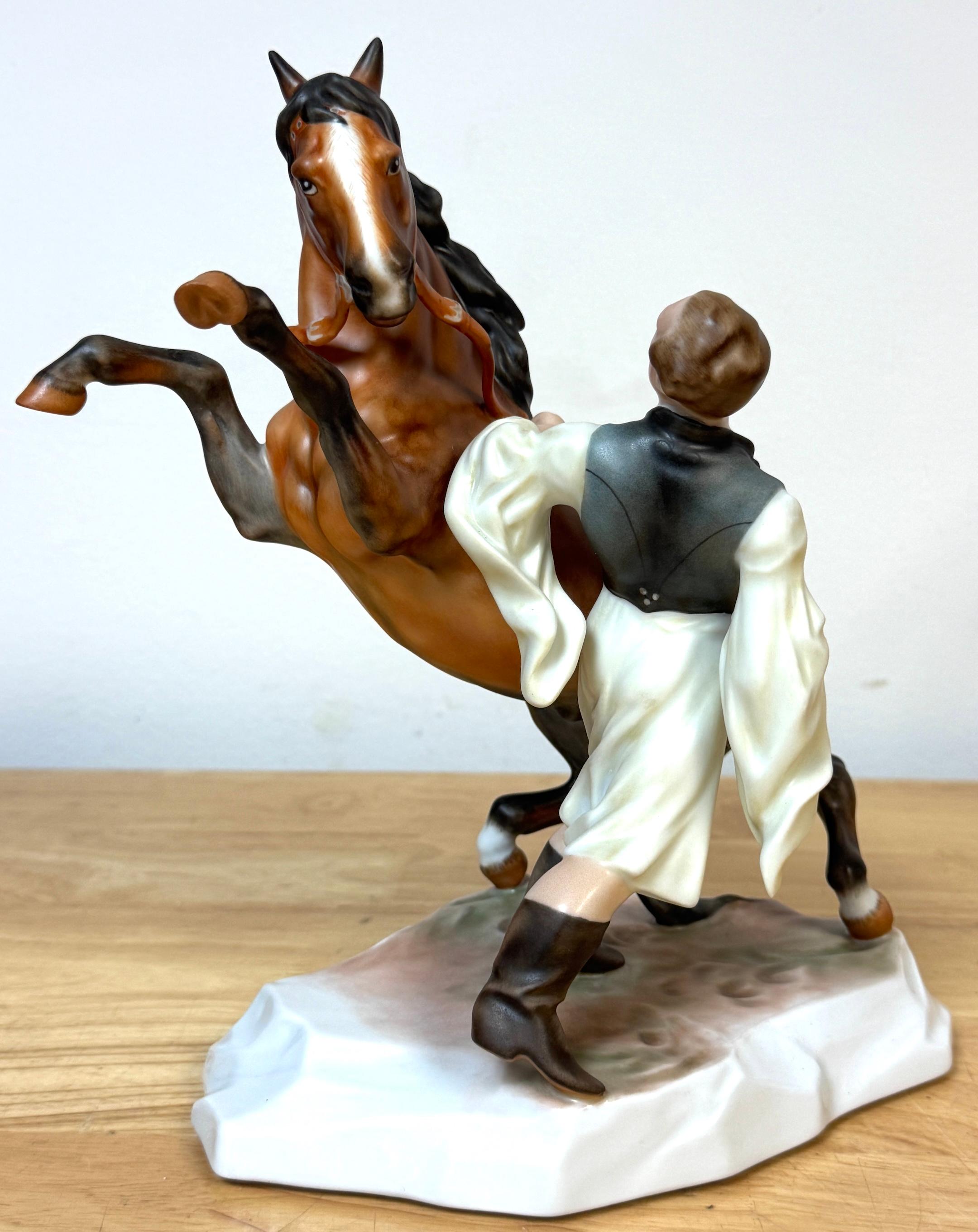 Herend Rearing Horse and Handler, Signed Horváth Attila, Hungary For Sale 1