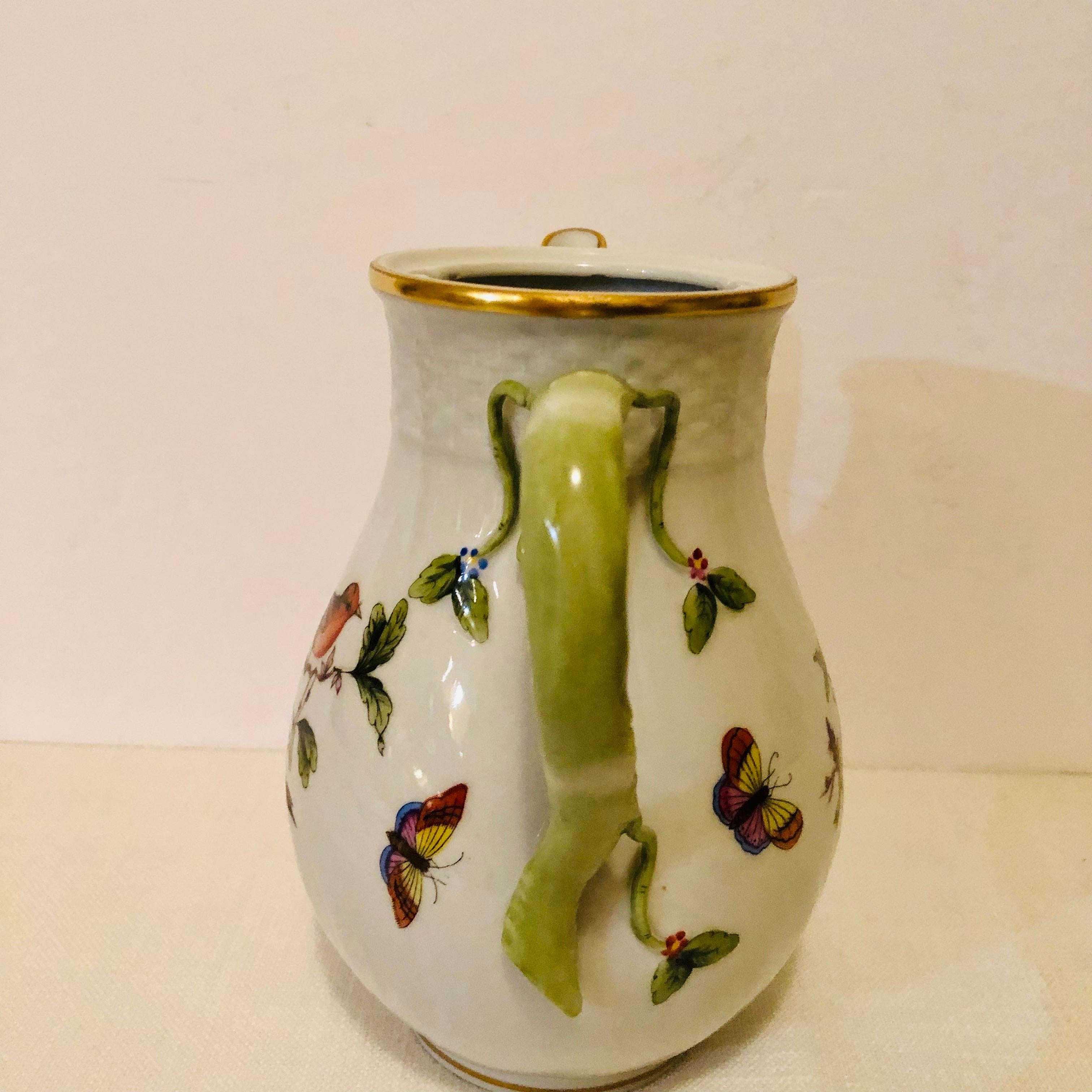 Hungarian Herend Rothschild Bird Coffee Pot Hand Painted with Two Birds on Both Sides