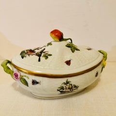 Herend Rothschild Bird Covered Sauceboat with Raised Strawberry on the Cover