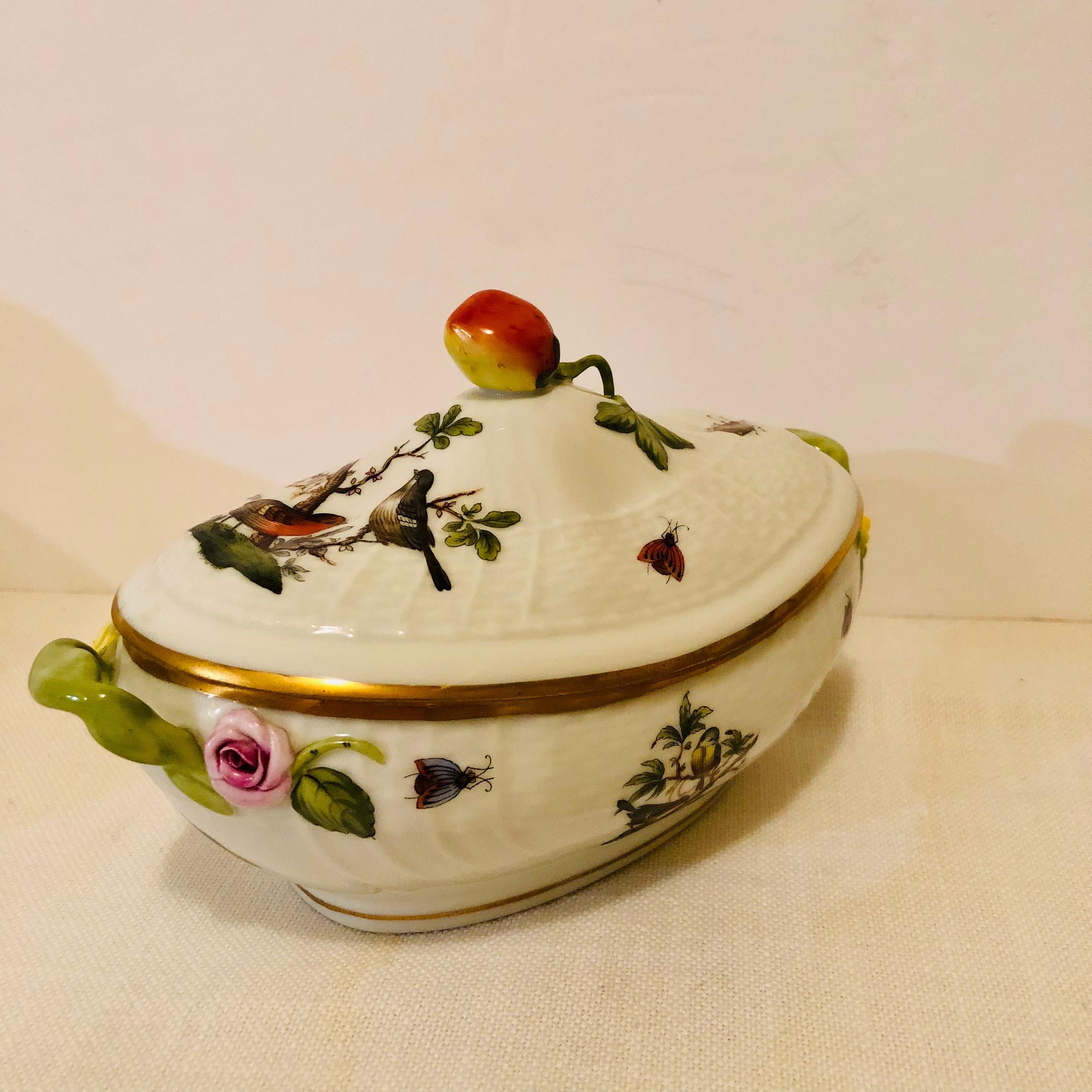Herend Rothschild Bird Covered Sauceboat with Raised Strawberry on the Cover In Good Condition In Boston, MA