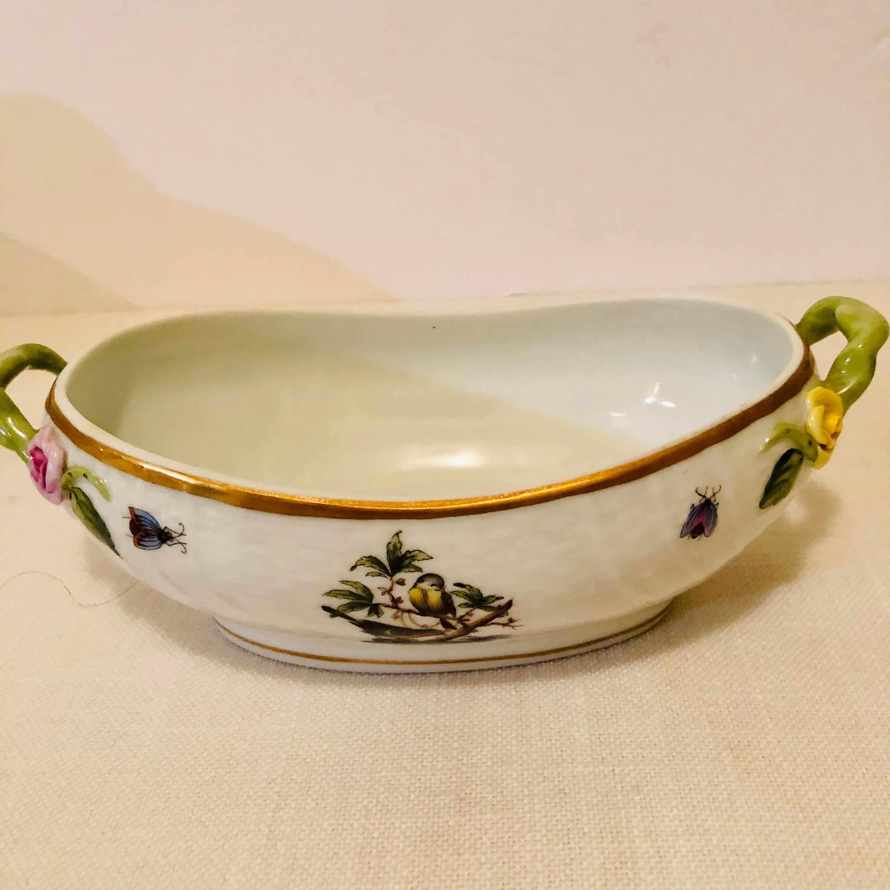 Late 20th Century Herend Rothschild Bird Covered Sauceboat with Raised Strawberry on the Cover