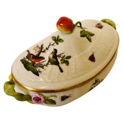 Herend Rothschild Bird Covered Sauceboat with Raised Strawberry on the Cover