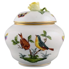 Herend Rothschild Bird Lidded Porcelain Vase with Hand-Painted Birds