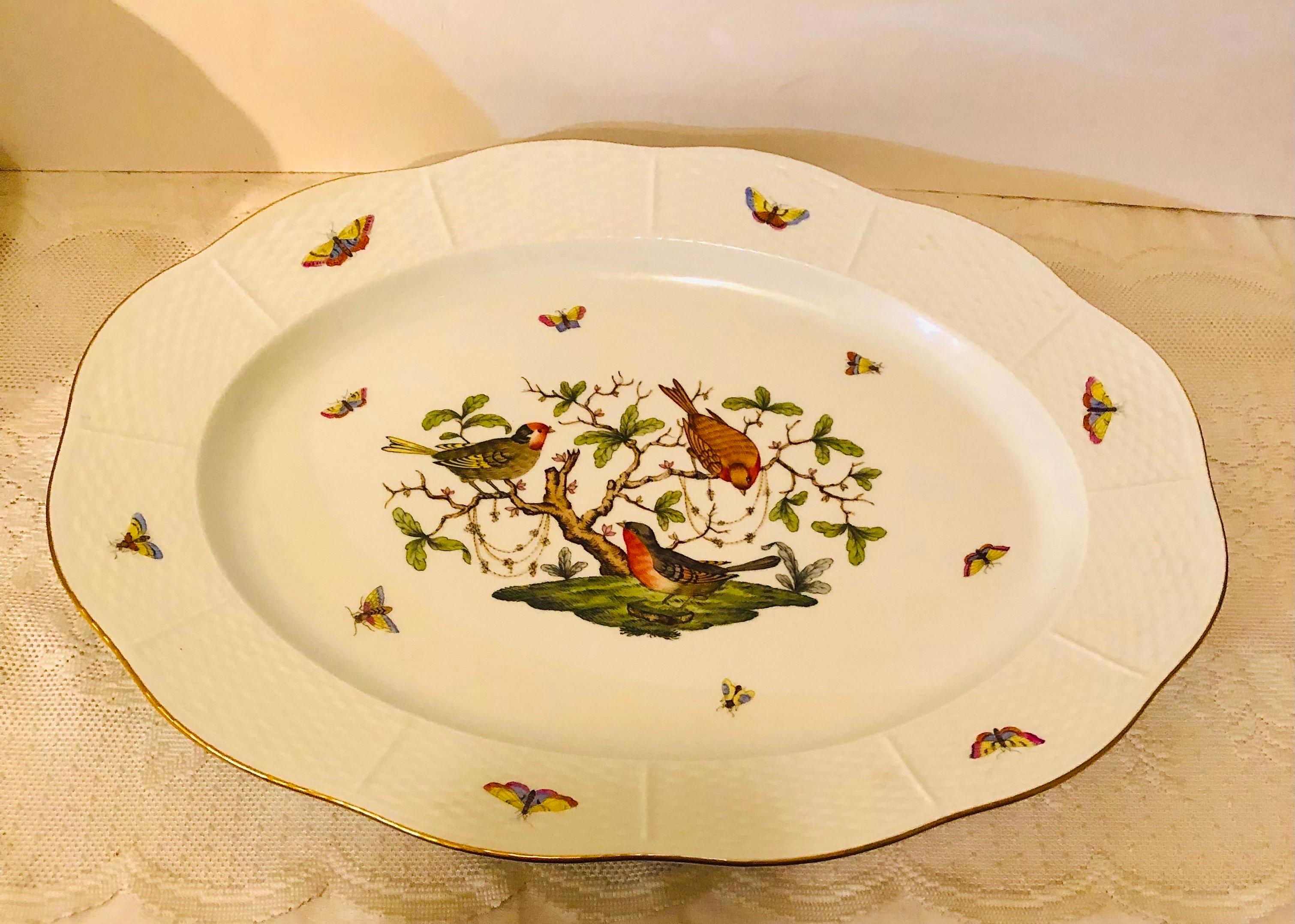 Sopera Herend Rothschild Bird de gran tamaño con asa de limón y bandeja grande 4