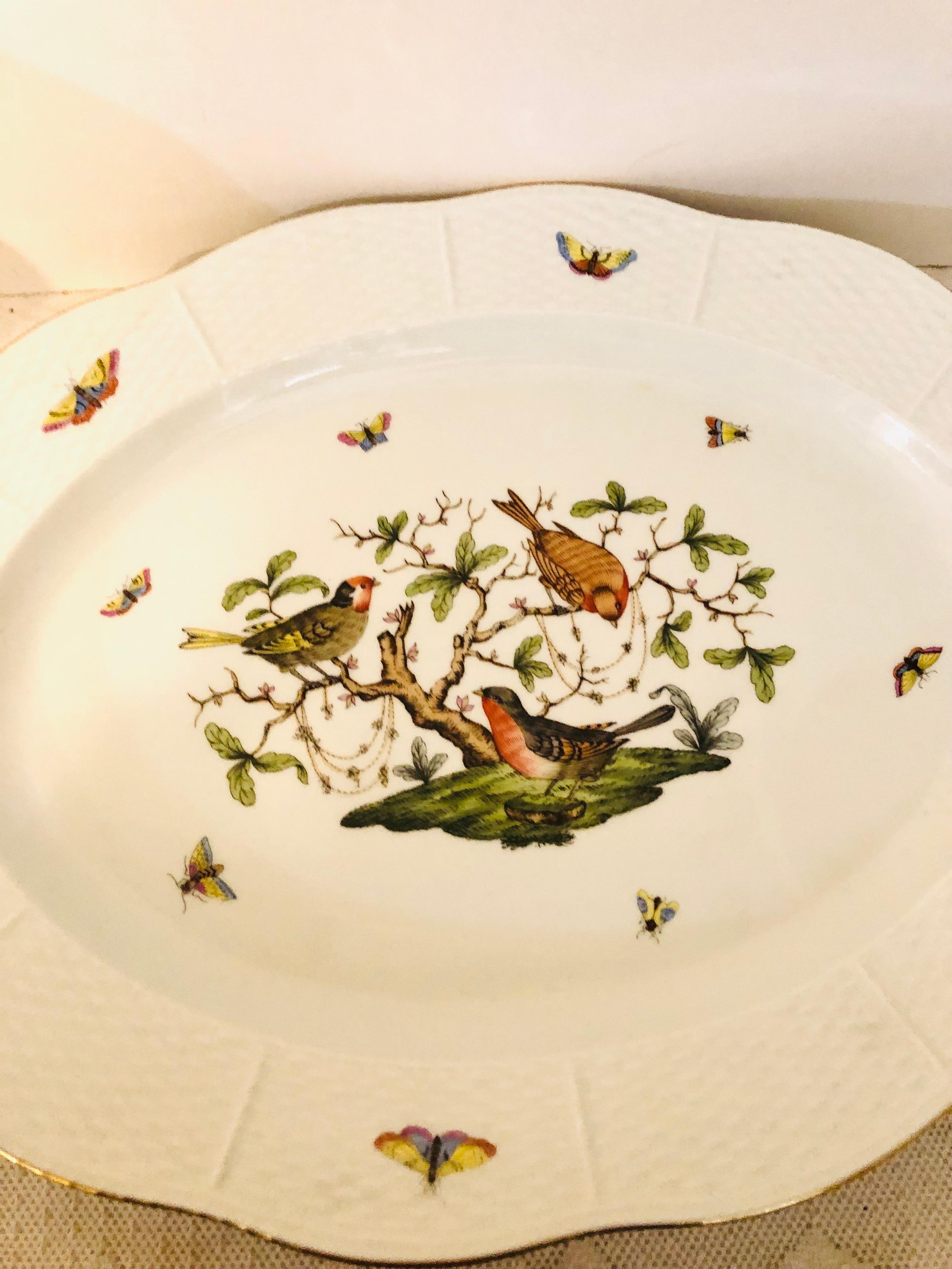 Sopera Herend Rothschild Bird de gran tamaño con asa de limón y bandeja grande 7