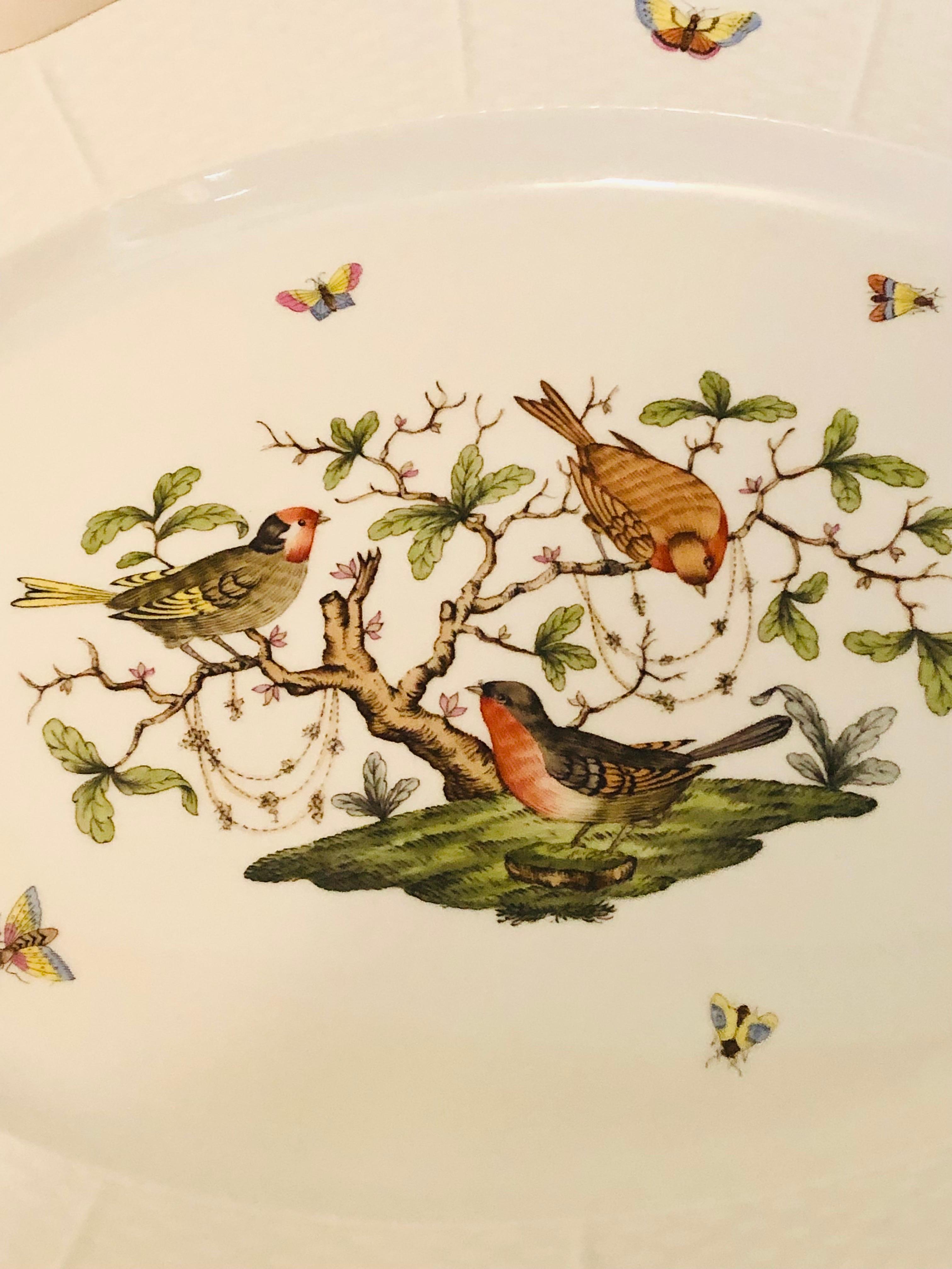 Sopera Herend Rothschild Bird de gran tamaño con asa de limón y bandeja grande 9