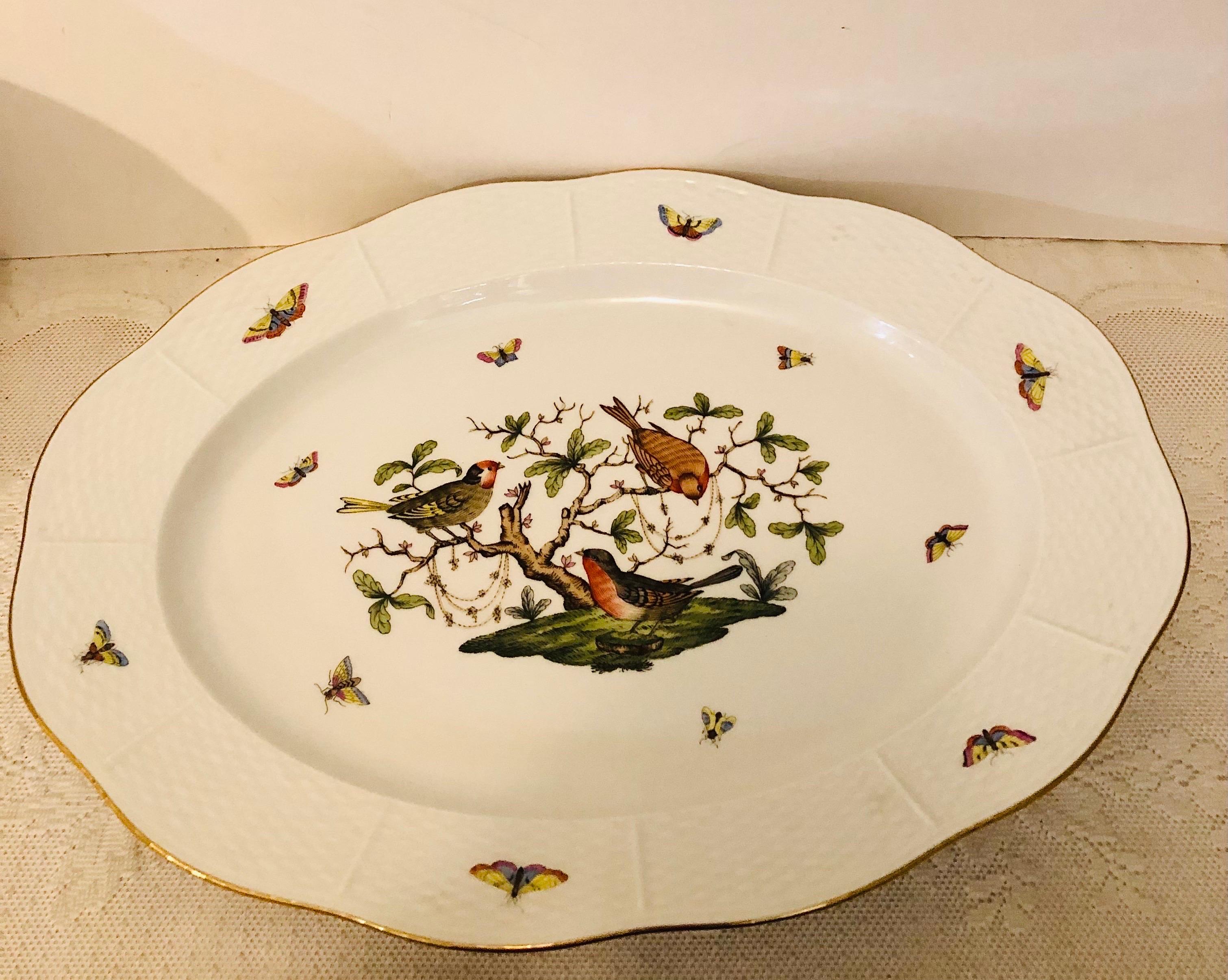 Sopera Herend Rothschild Bird de gran tamaño con asa de limón y bandeja grande 10