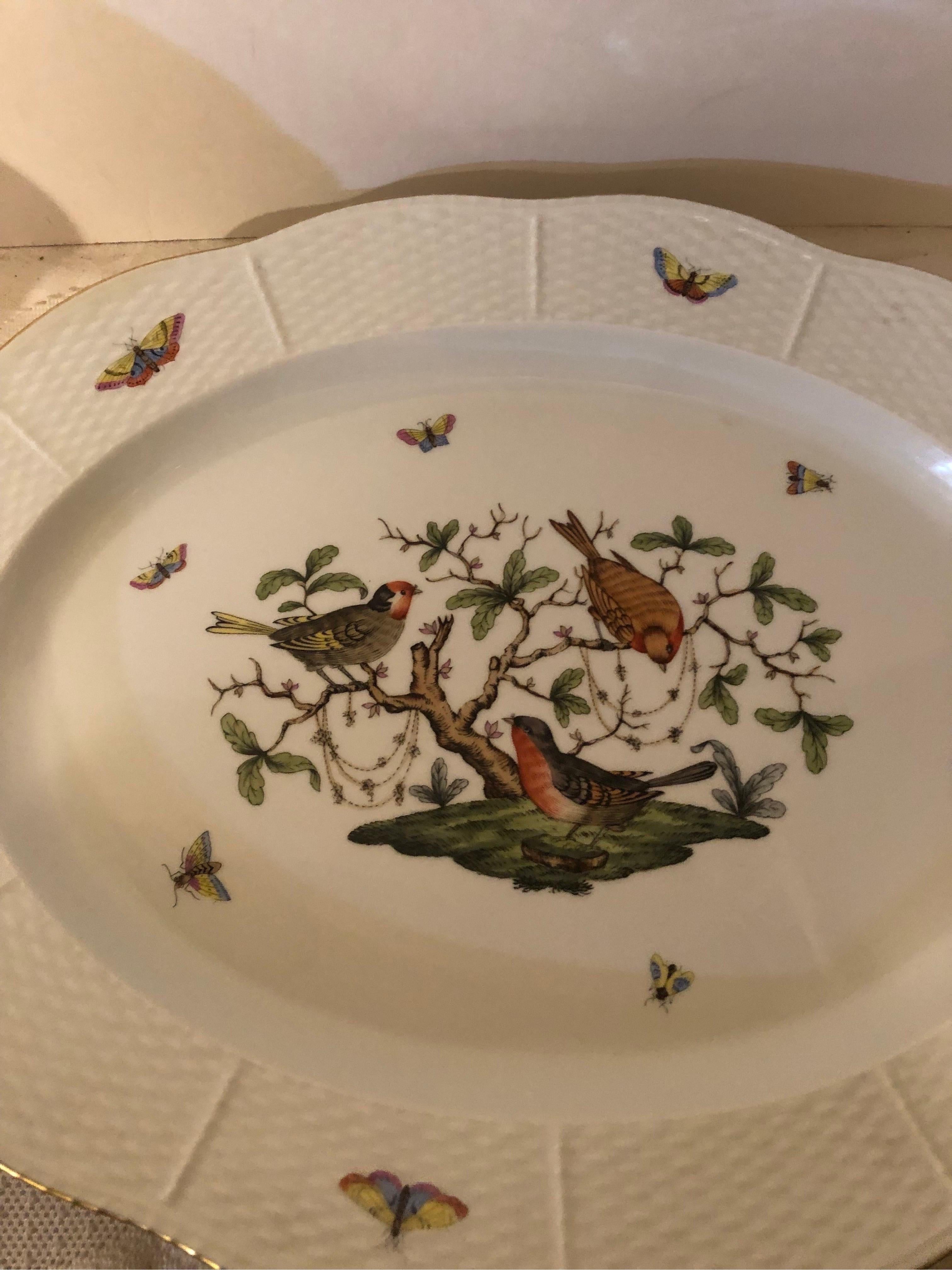 Sopera Herend Rothschild Bird de gran tamaño con asa de limón y bandeja grande 11